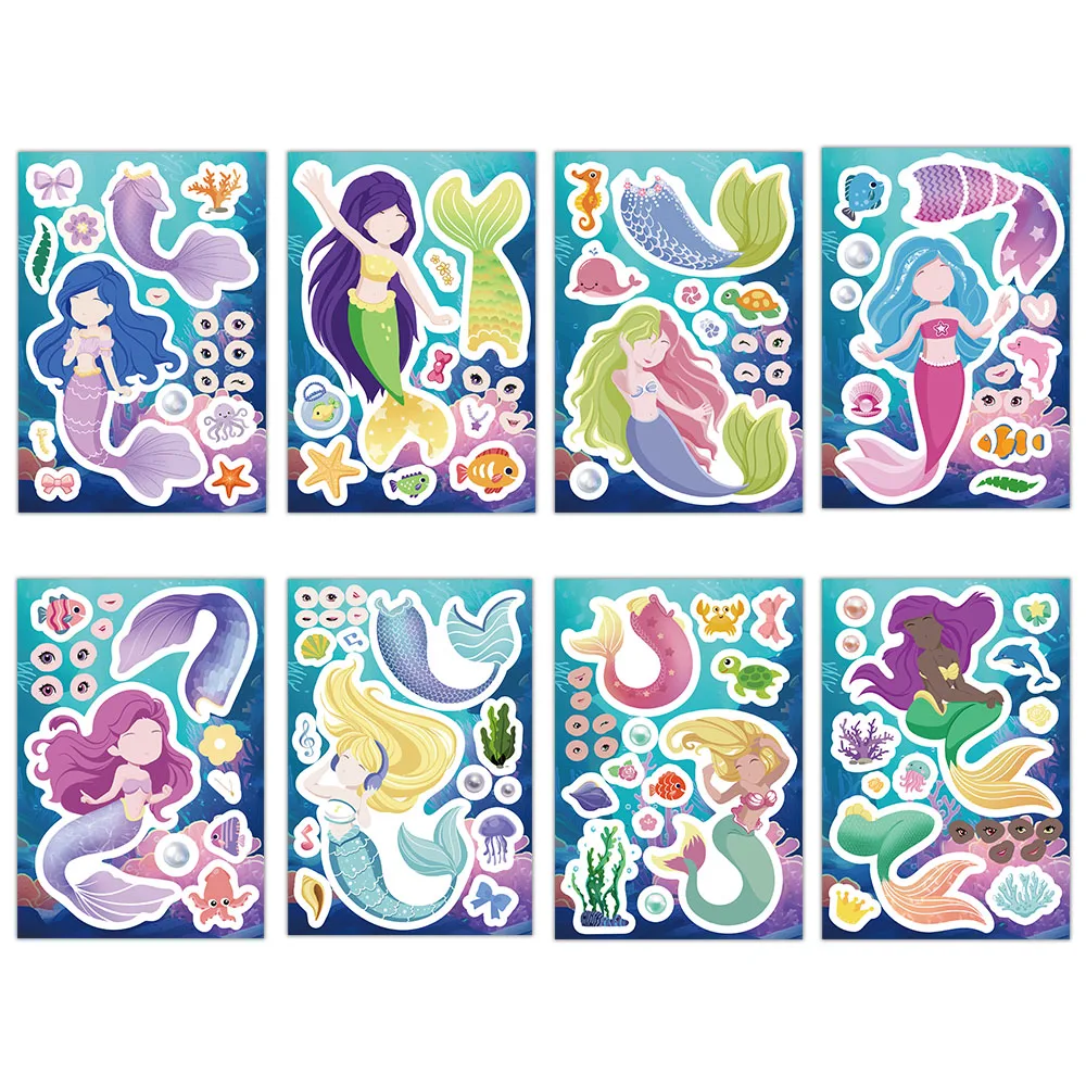 8/16PCS Creative Mermaid Sticker diy Notebook Handbook Sticker Material Sticker image 5