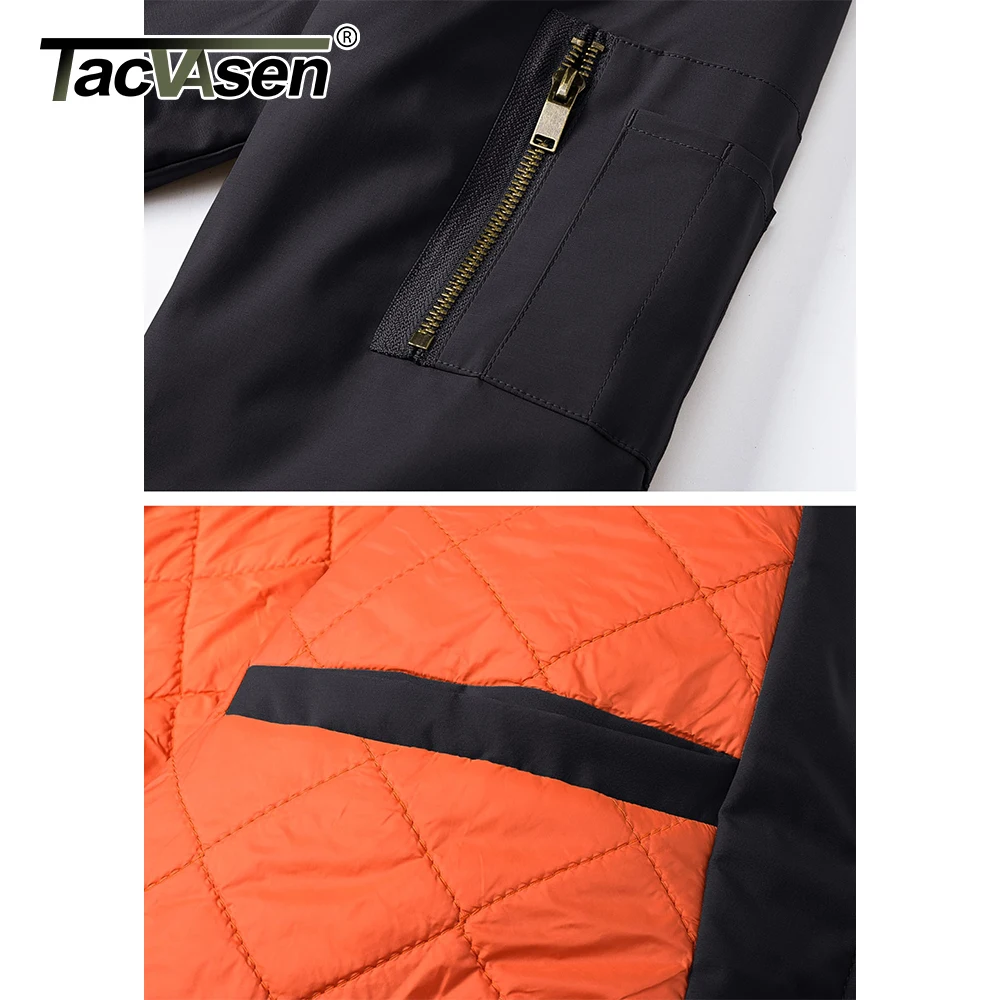 TACVASEN Men\'s Classic Bomber Jacket Autumn Thick Warm Orange Lining  Full Zip Up Windproof Casual Padded Flight Pilot Jackets