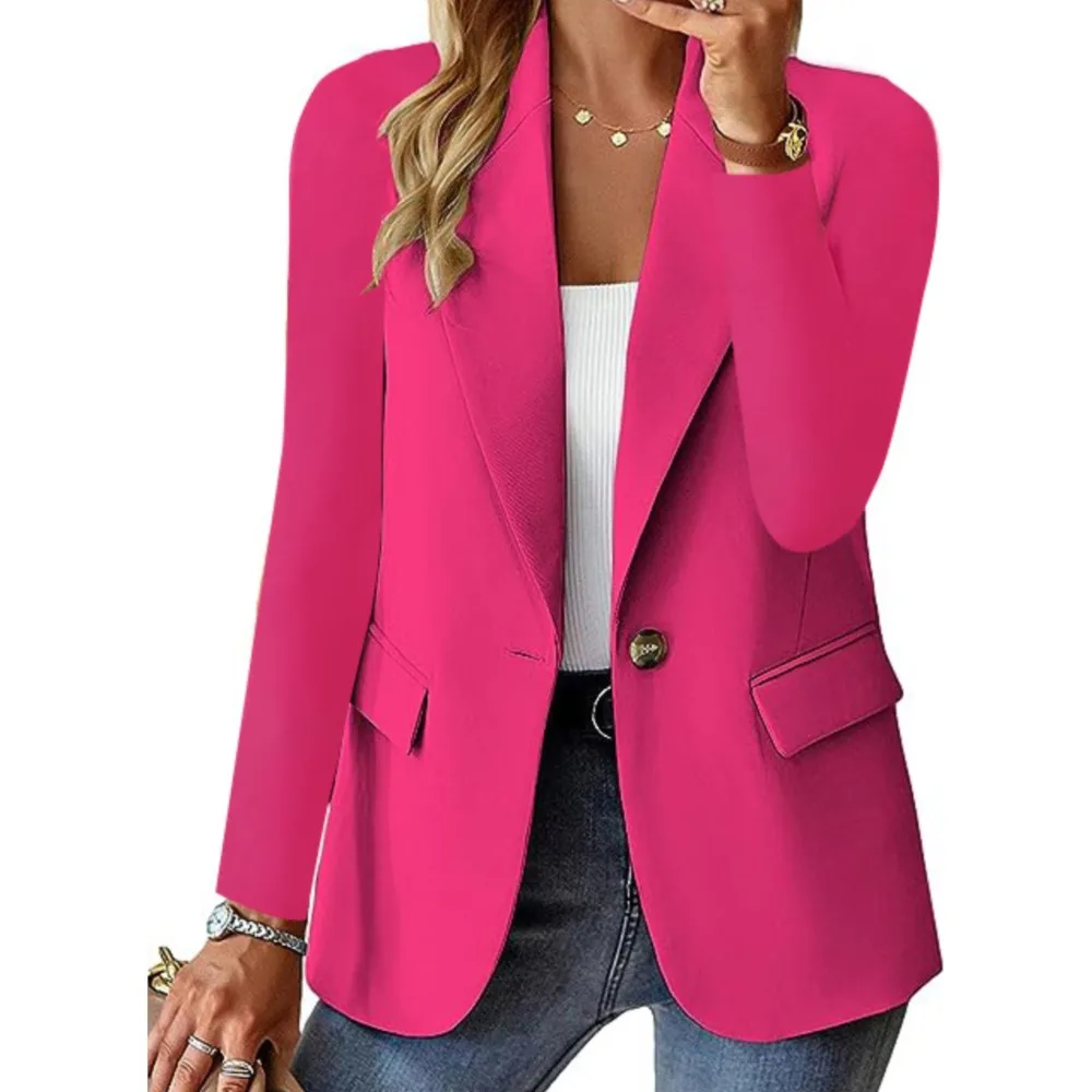 Office Elegant Blazer For Women 2023 Autumn Casual Solid Long Sleeve A Buckle Pocket Slim New In Outerwears Blazer Mujer