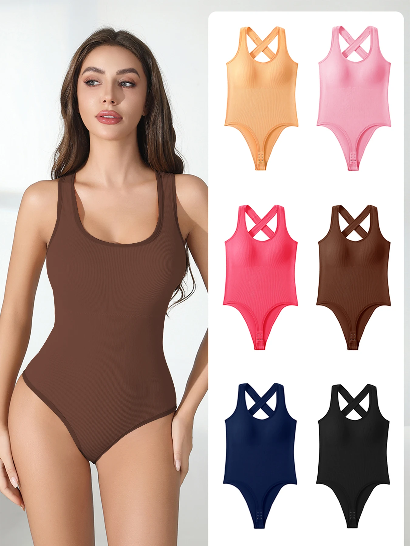 Cross Strap Bodysuit for Women with Removable Pad Bottom Button