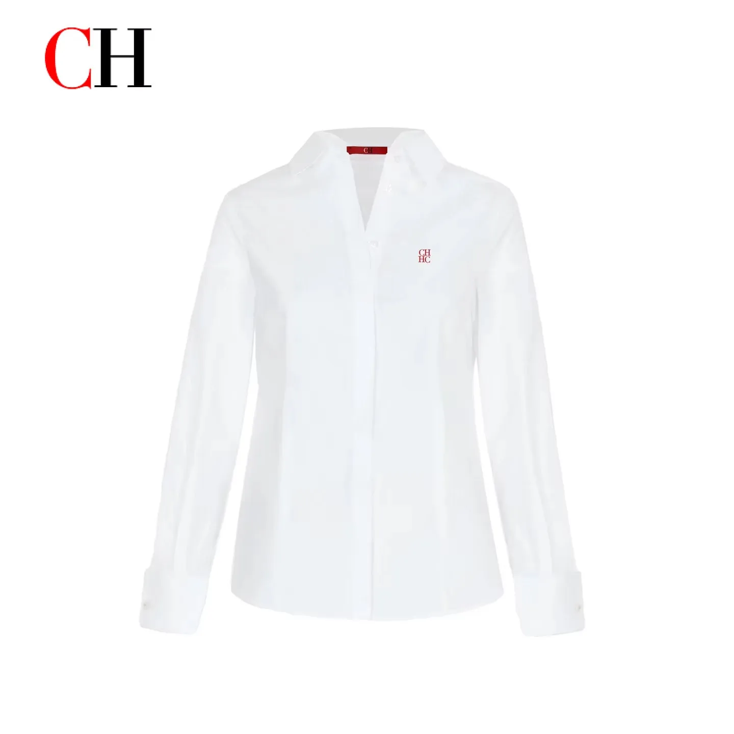 CH Damen Weißes Hemd mit Knöpfen, Langarm, Slim Fit, Bestickte Bürobluse, Elegantes Casual-Arbeitsoberteil – Detail 5