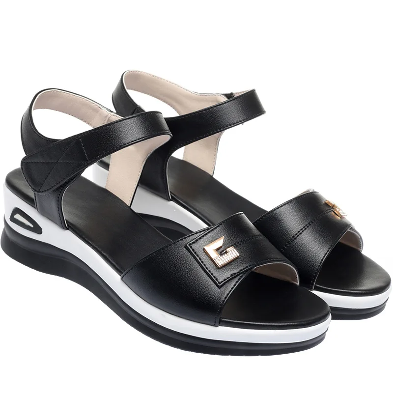 2024 New Summer Women Sandals Casual Women Flat  Genuine Leather Female Wedges Sandals Soft Sole Cozy Mother Shoes  Anti-slip