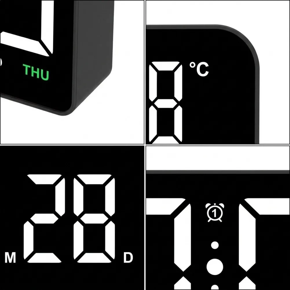 Large LED Alarm Clock With Temperature Calendar Countdown 24H Format White Plastic Desktop Table Wall Mounted Home Office Decor