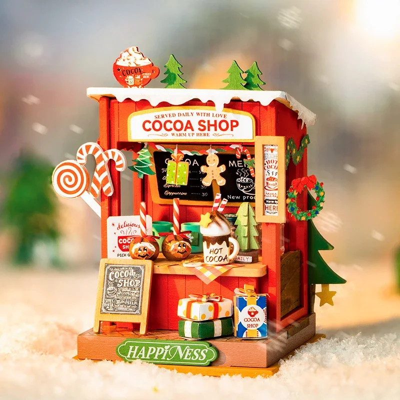 Anime Cartoon Kawaii Cabina fatta a mano fai-da-te Serie natalizia Mini scena in miniatura assemblata Periferiche regalo di Natale per piccola casa