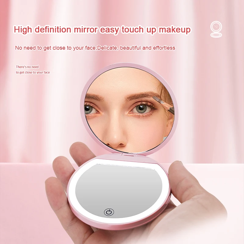 Portable Foldable Travel Mirror With LED Light, Compact Cosmetic Mirror, 10x Magnifying Mirror, 2 Sides, Beauty, Round Mirror