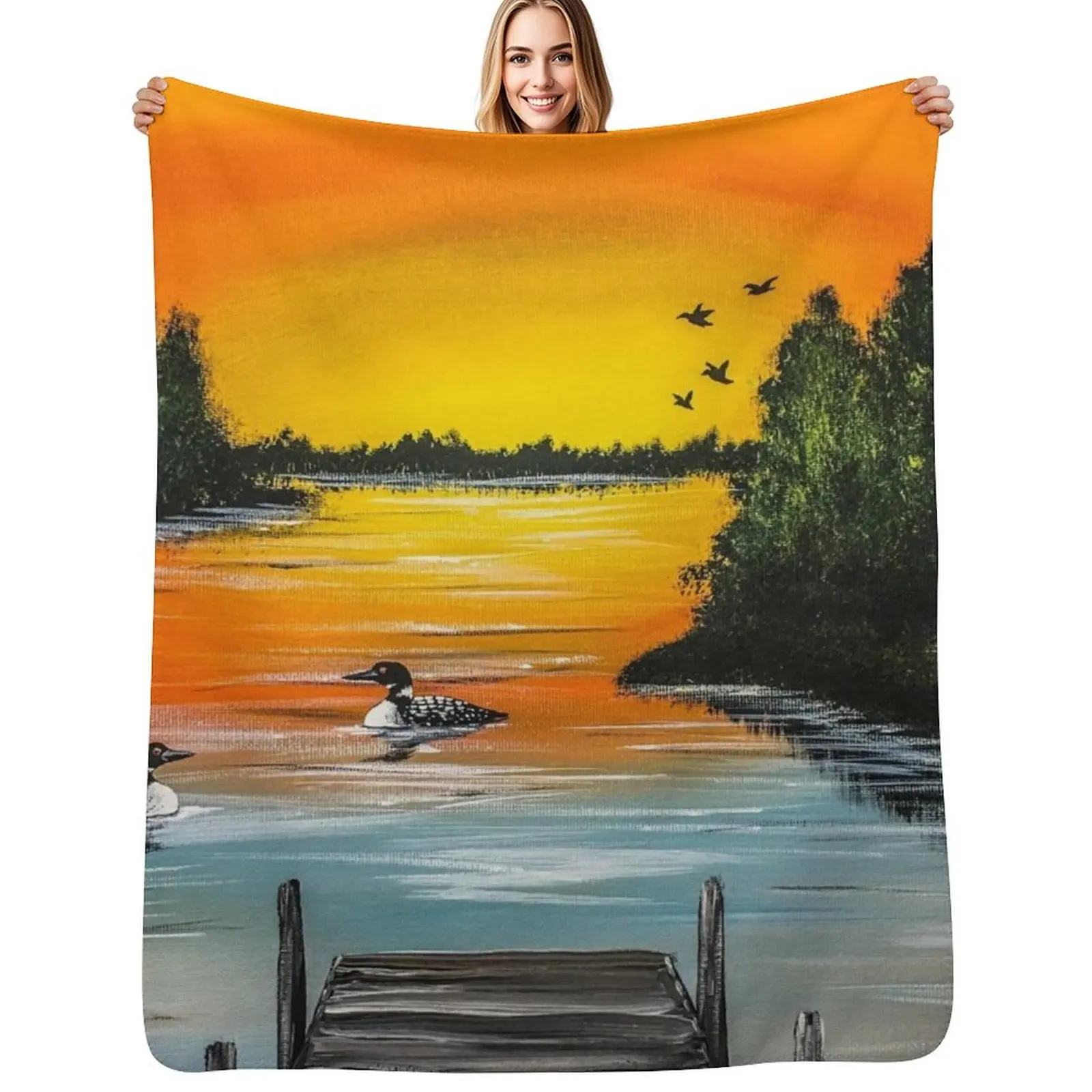 

Loons at the Dock Throw Blanket Luxury Designer Large Weighted warm winter Blankets