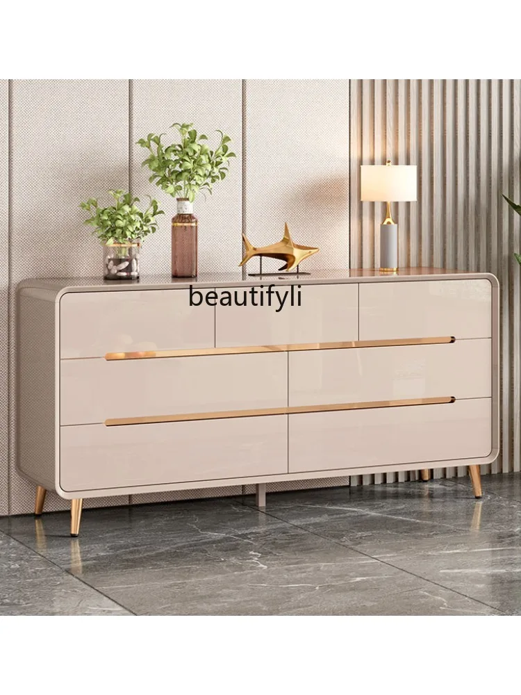 Modern Minimalist Chest of Drawers Cream Style Chest of Drawer Integrated Countertop Bedroom Storage Cabinet Chest of Drawers