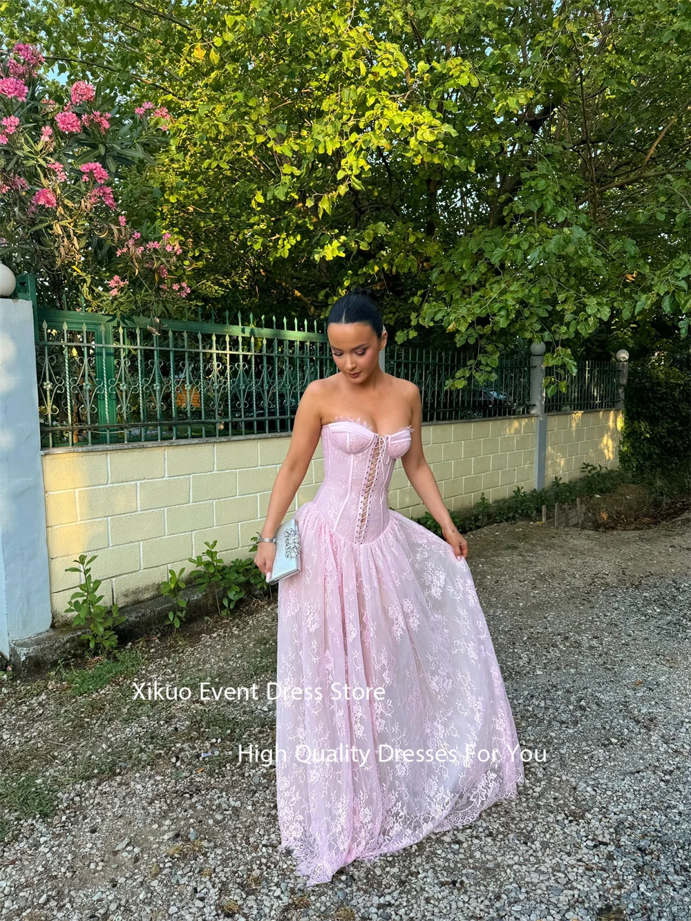 Xikuo à lacets devant une ligne robes de soirée dentelle robes de soirée romantiques Appliques chérie sophistiqué Abiti Da Sera personnalisé