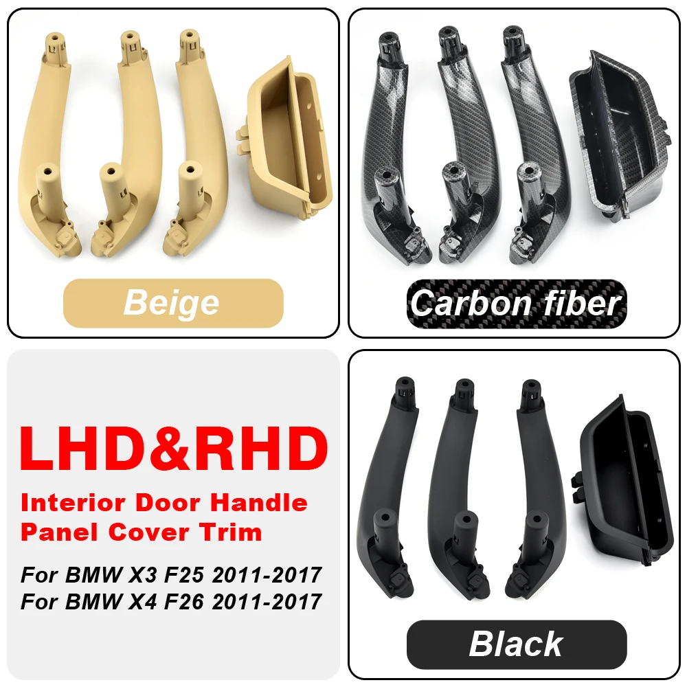 For BMW F25 F26 X3 X4 2011-2017 Black Beige Carbon Fiber Color Left Side Door Interior Inner Handle Pull Trim