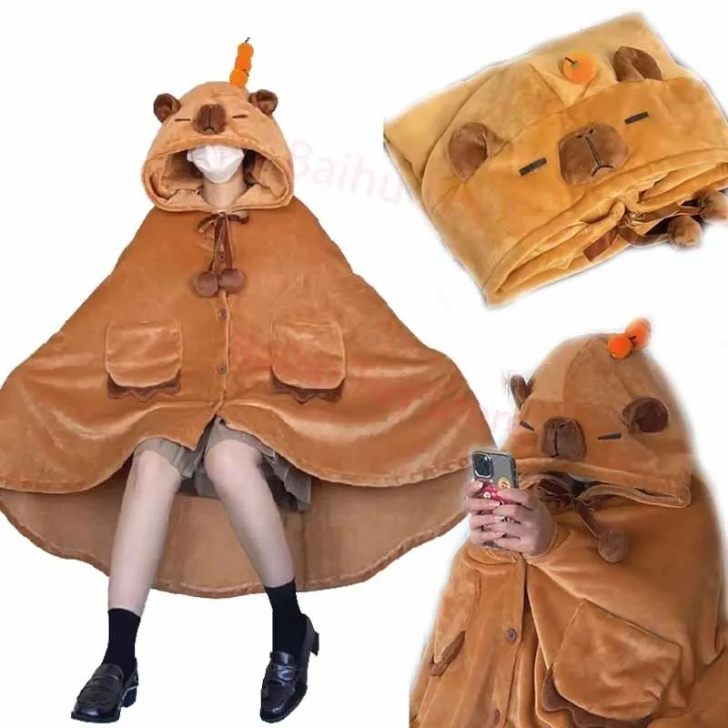 Cute Capybara Cosplay Cloak Soft Animal Shark/fox/bat Blanket Hoodie Cape Kawaii Party Costume Flannel Sleepwear Kids Gifts