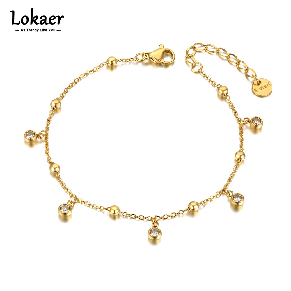 Lokaer Böhmen Titan Edelstahl Perlen Kette Charme Armbänder Für Frauen Trendy 14K Gold Überzogene CZ Kristall Schmuck B21090