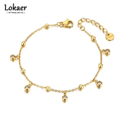 Lokaer Bohemia Titanium Stainless Steel Beads Chain Charm Bracelets For Women Trendy 14K Gold Plated CZ Crystal Jewelry B21090