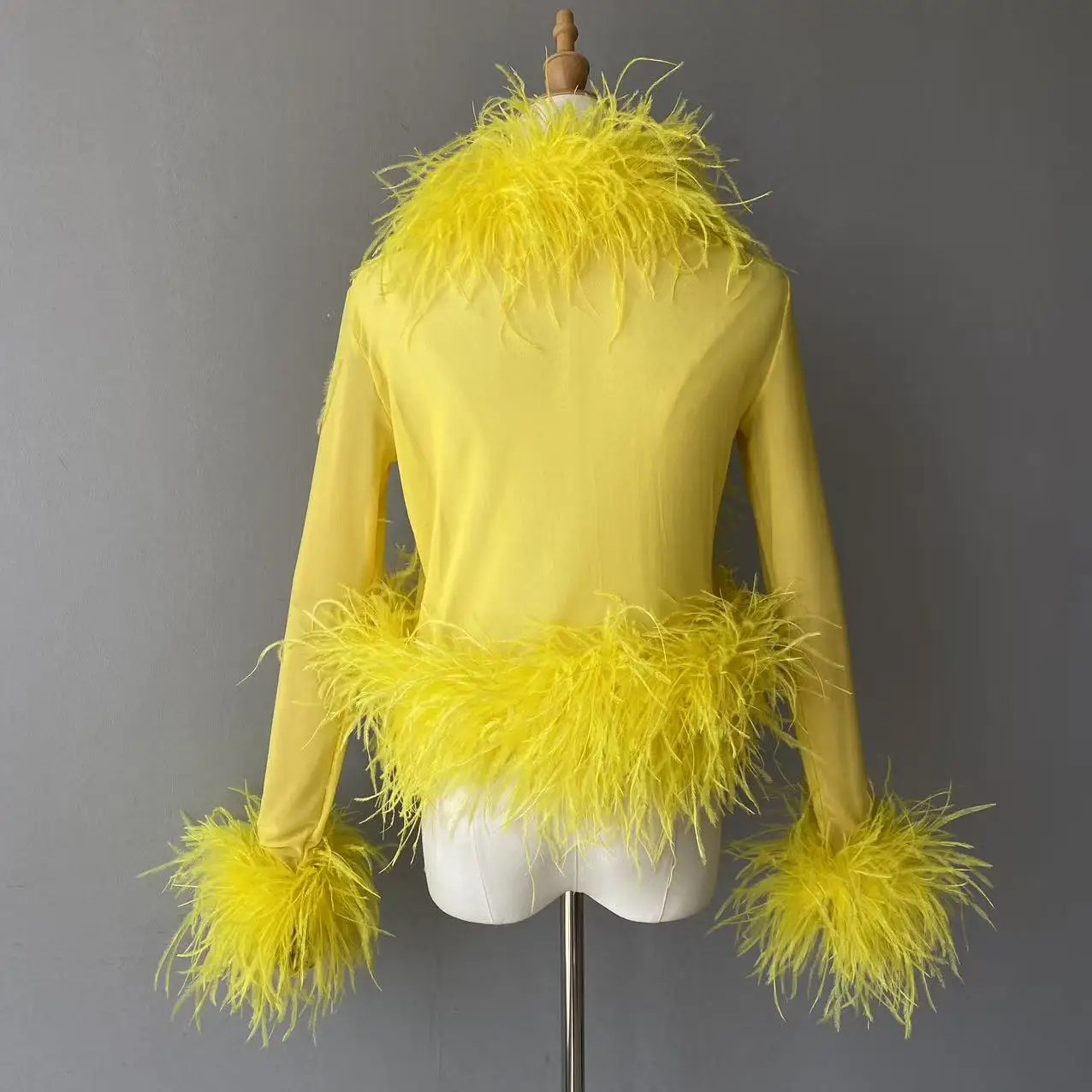 Jxwatcher Women's Sexy Mesh Feather Tops Spring Summer Ladies Vintage Celebrity Real Ostrich Feather Coat Fashion Party Wear New