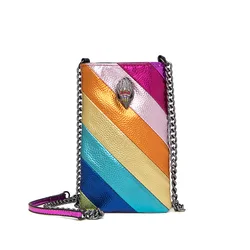 ​​KURT GEIGER LONDON Fashion Women's Bags Rainbow Patchwork Color Eagle Head PU Leather Mini Shoulder Crossbody Bag Phone Bag