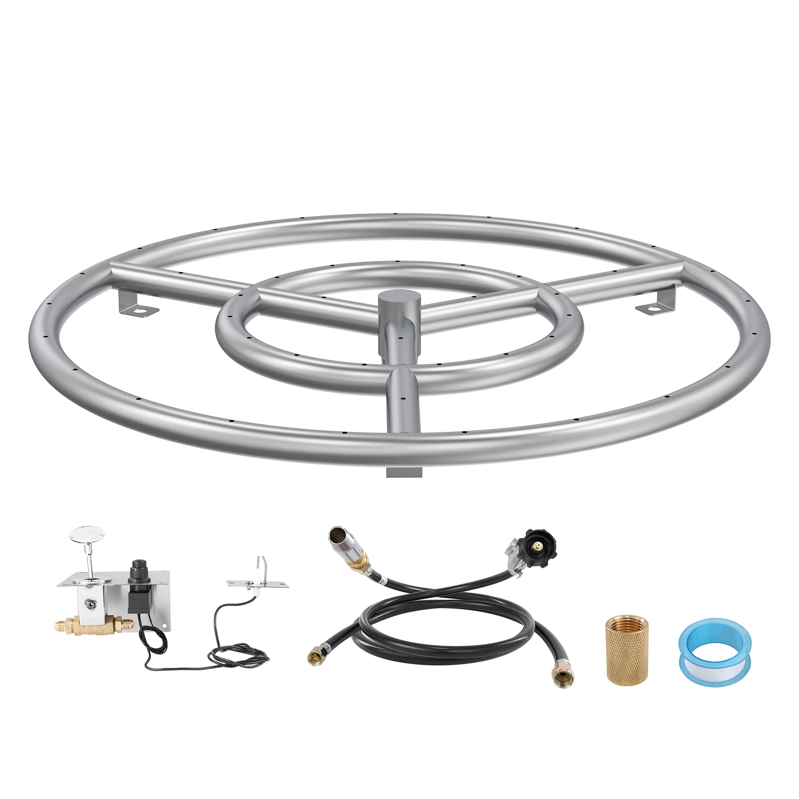 VEVOR 18 inch Round Drop-in Fire Pit Pan Stainless Steel Fire Pit Burner Kit Natural & Propane Gas Fire Pan with 150000 BTU