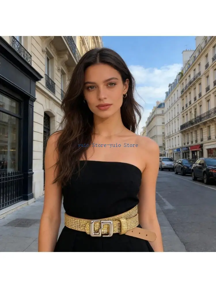 X7XB Waist Belt Adjustable PU Strap With Stylish Sequins Multiple Color Choices Feminine Everyday Accessory