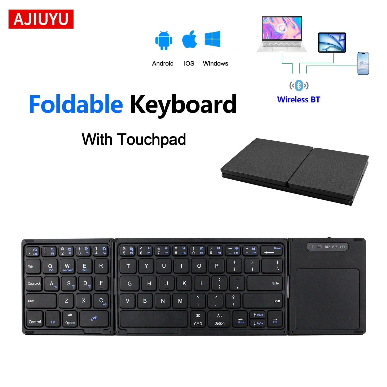 Ajiuyu Mini Foldable Wireless Keyboard Slim Portable Bluetooth