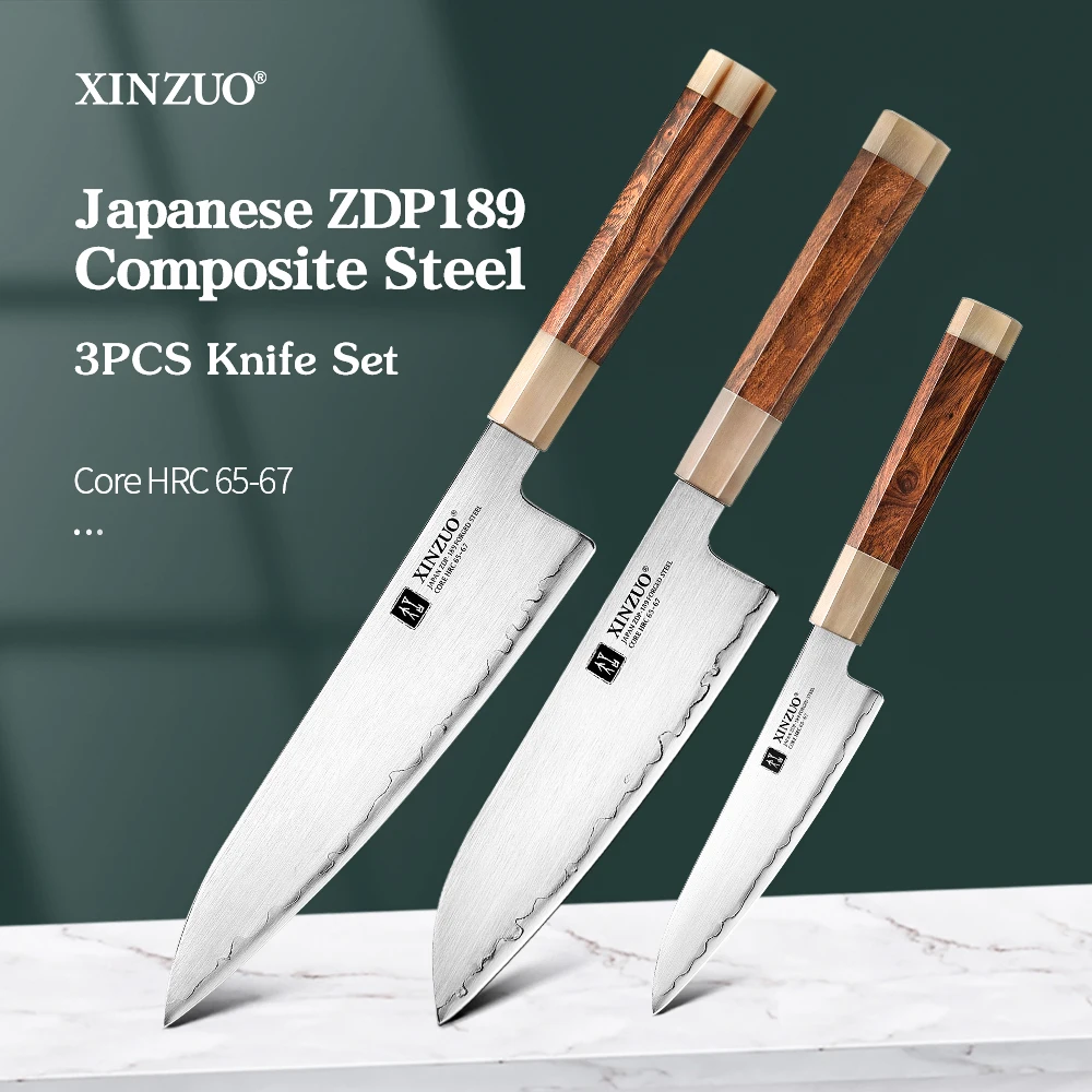 

XINZUO 3PCS Set Of Kitchen Knives Utility Knife Santoku Knife Chef Knife Japanese Composite Steel Durable Cooking Utensils