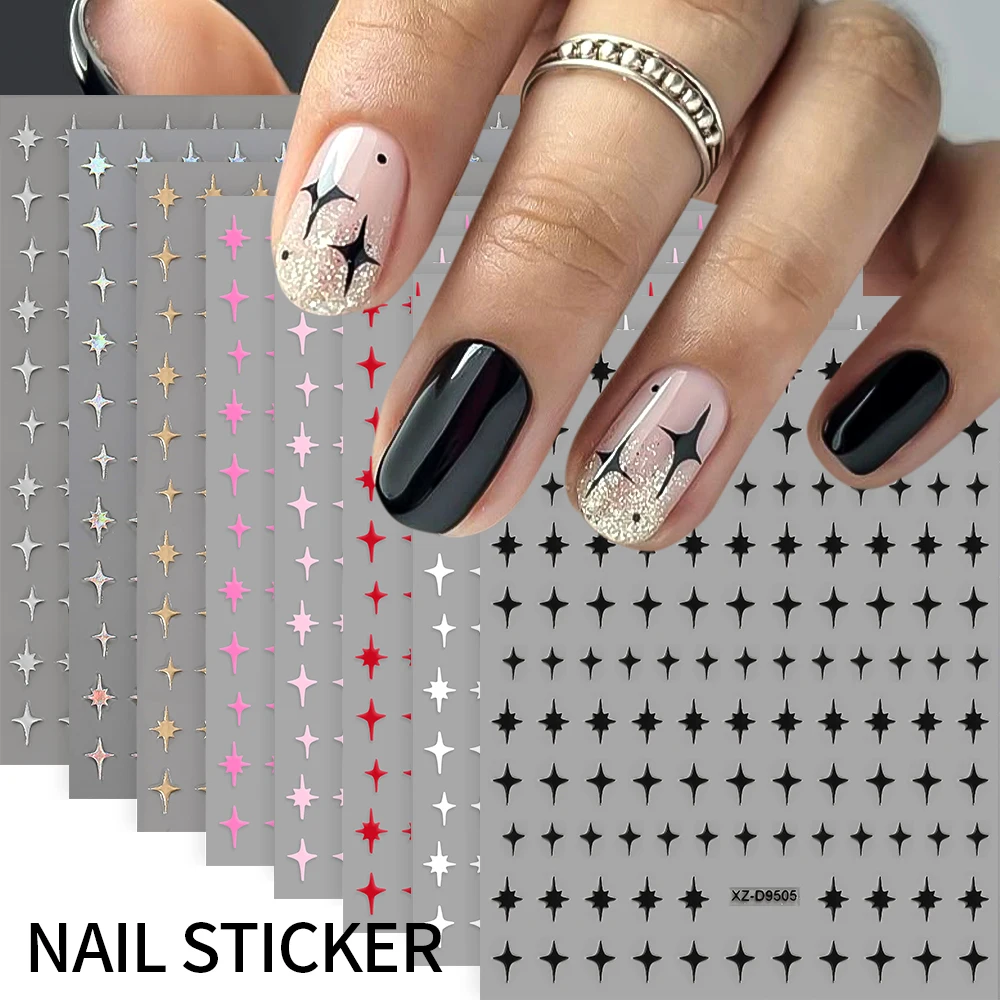 

8pcs 3D Four-pointed Starburst Nail Decals French Stars Nail Art Stickers Y2K Tassel Sparkling Stars Manicure Decors Supplies *^