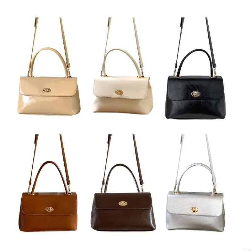 

Flap Crossbody Bag for Ladies Vintage PU Leather Handbag with Top Handle and Turn Lock Simple Solid Color Shoulder Purse