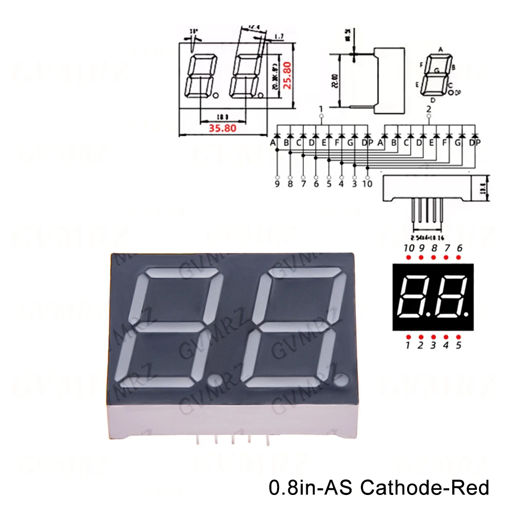 2PCS 1 2 3 4 Bit digital Tube  0.8inch Digital tube Common AnodeCathode Red LED Display 7 segment 0.8 2 3 LED Display