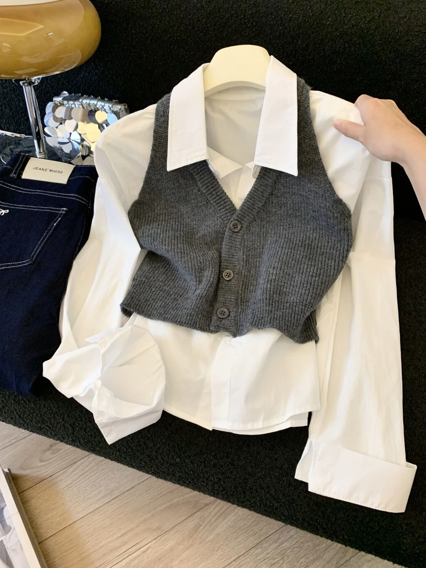 

Белый трикотажный жилет Ne, комплект из двух предметов, женская верхняя одежда irt Sweet Sle, свободный крой, длинный Sve Ci Walk, подходит