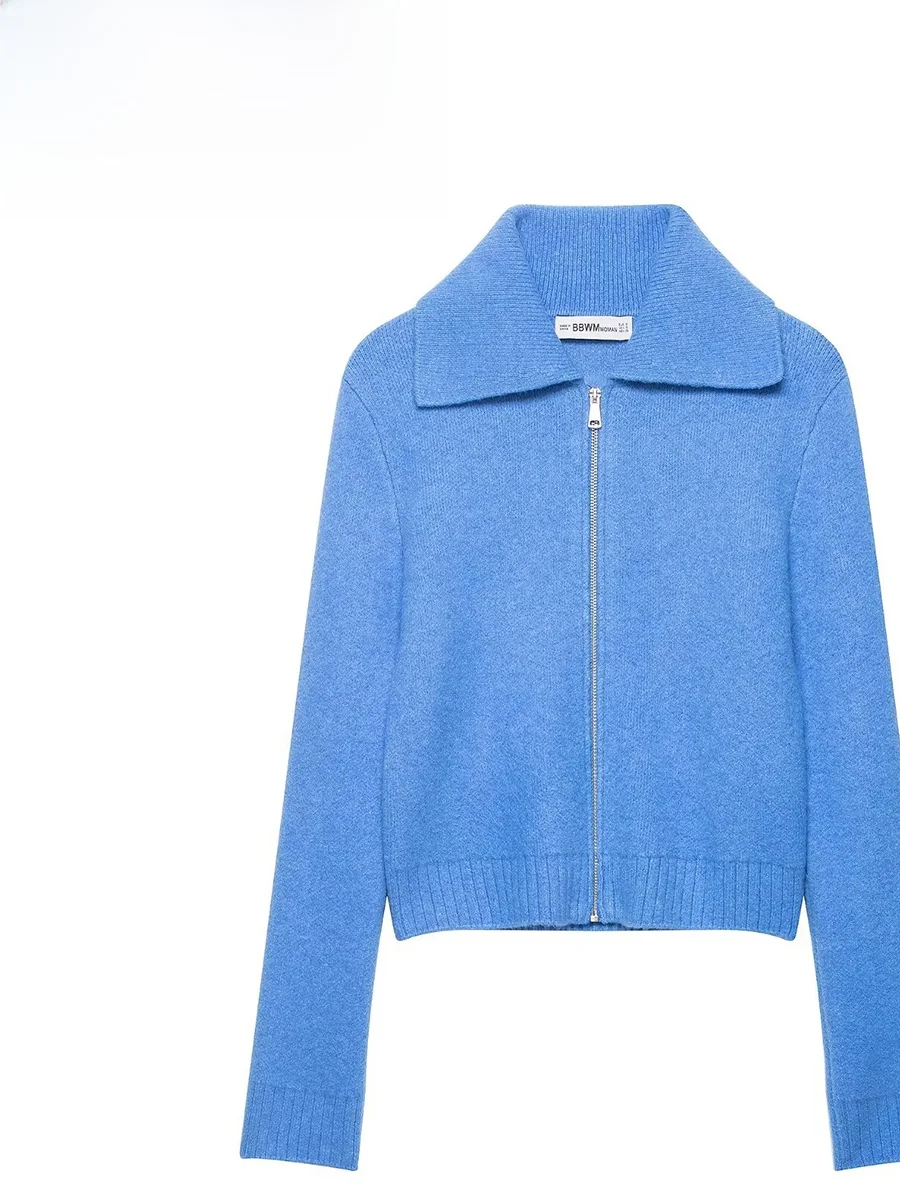 

ZARK Spring New Faionable Knitted Zipper Jaet Women's Premium Quali Outerwear Stand Fit Long Sve Polyester