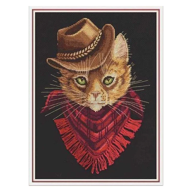 1 Set Counted Cross Stitch Kit Beast Head Cat Kitty Dog Cow Animals Wear Hat Panna J 7173 7172 7202  Embroidery Kit