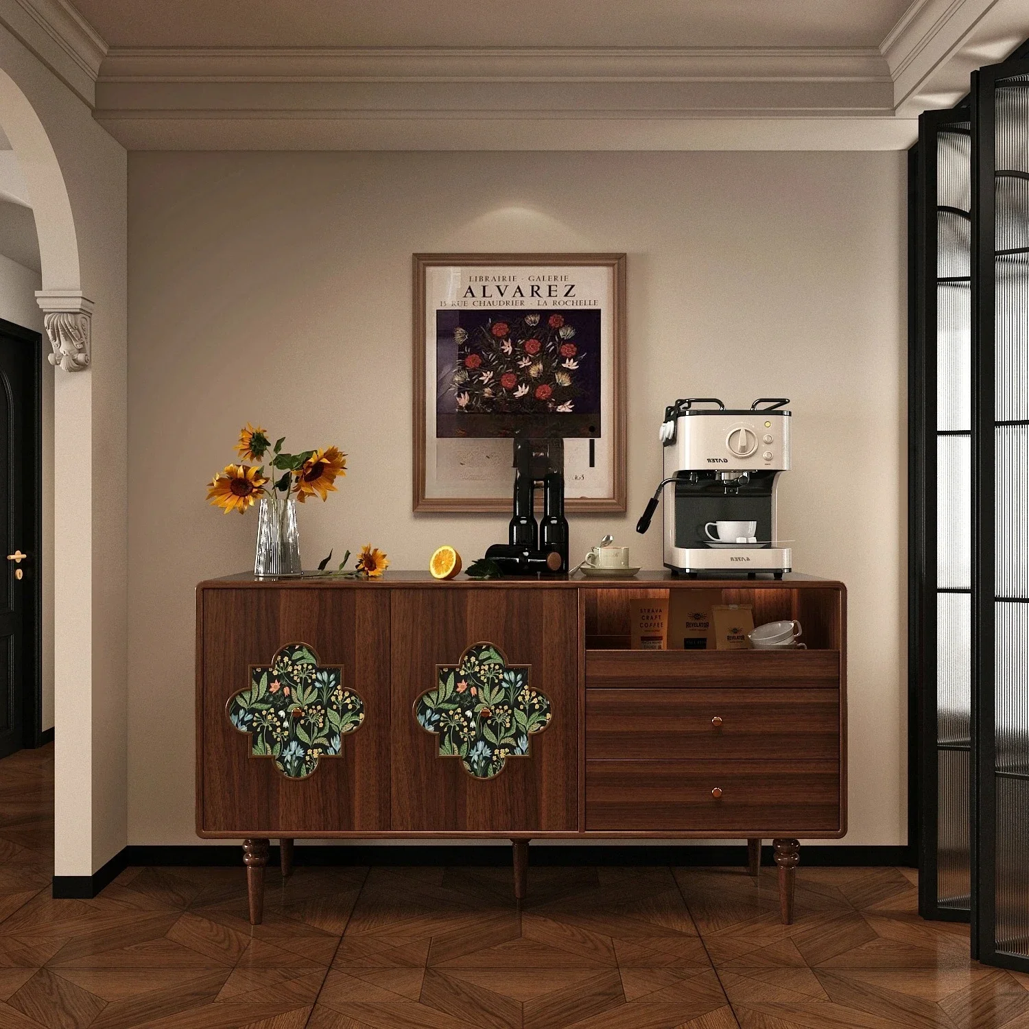 

Storage storage Home living room Customized solid wood dining side cabinet against the wall