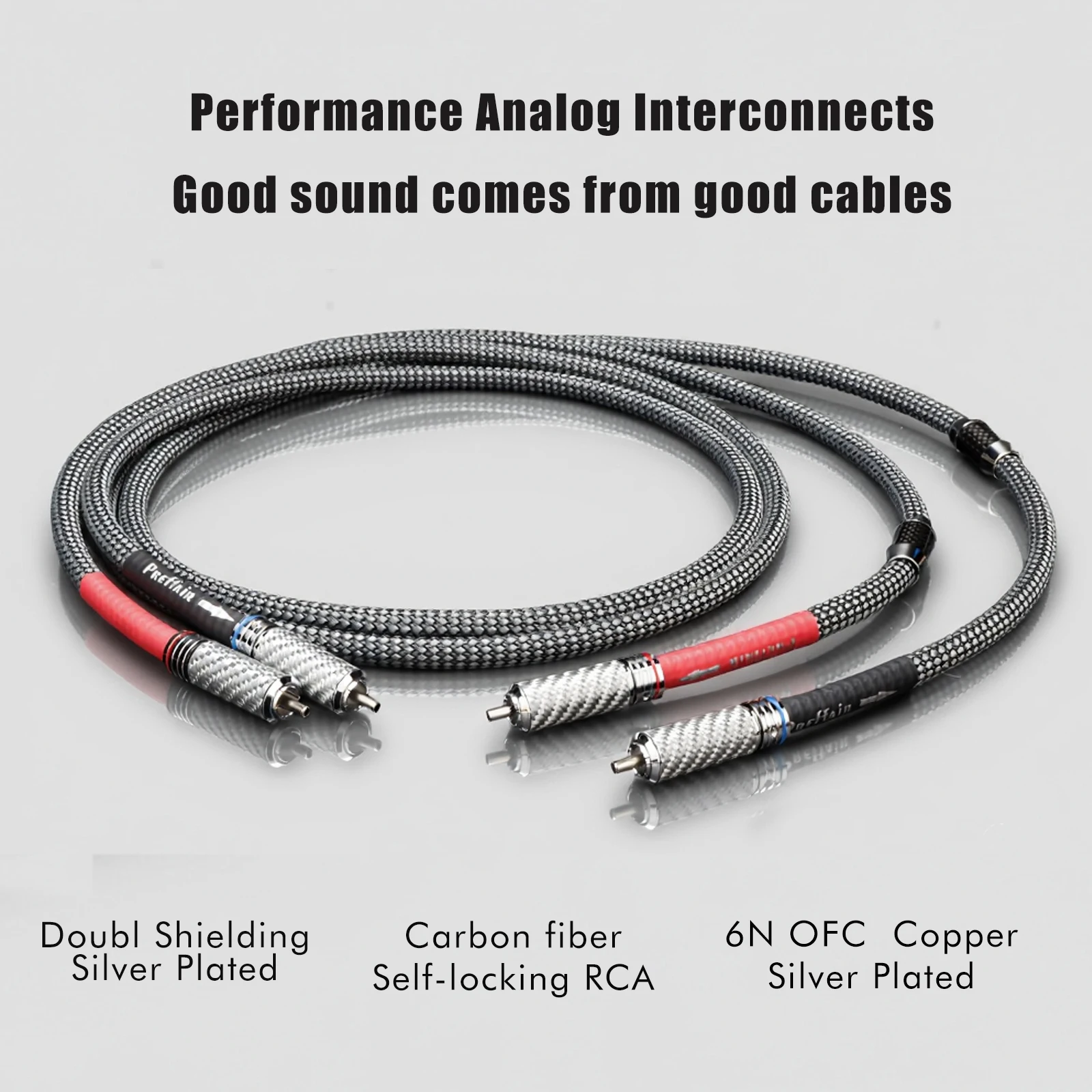 Paar 2RCA-Signalkabel, Premium-Audiokabel mit doppelter Abschirmung, versilbert, selbstsichernder RCA-Stecker, Verlängerungskabel