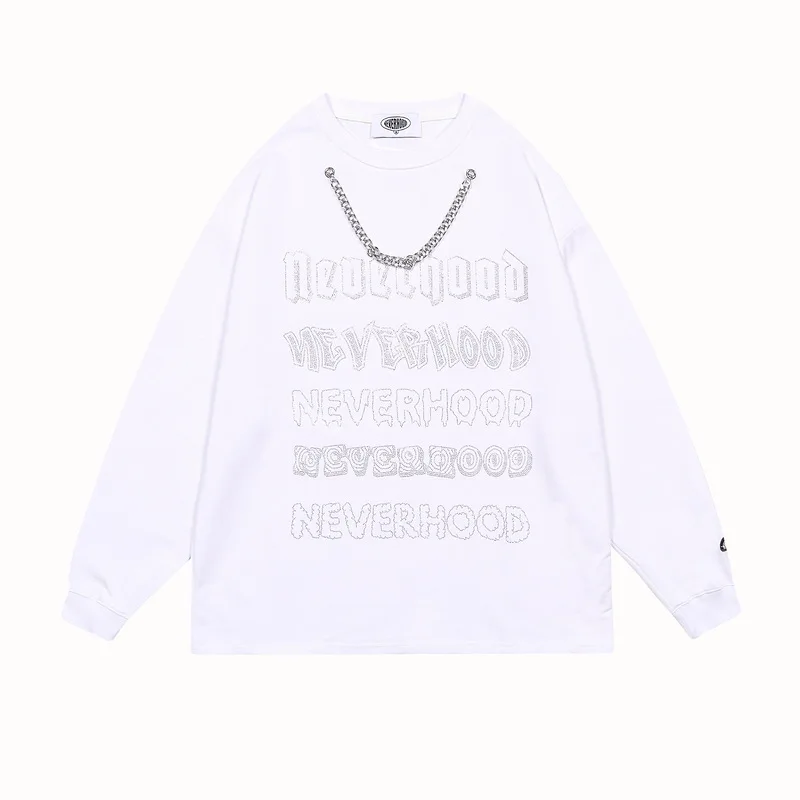 FAVRE Letter Rhinestones Sweatshirts Y2K Mens Crewneck Chain Pullovers Ins Spring Autumn Europe and America Loose Casual Tops