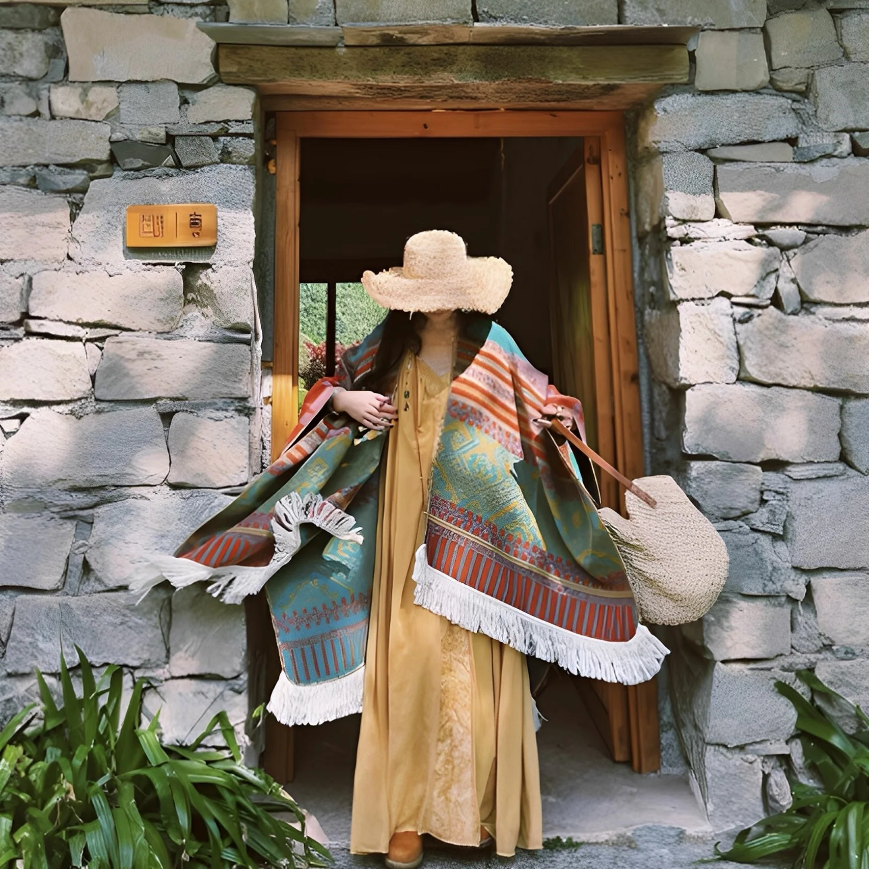 

Autumn and winter new ethnic style travel knitted shawl travel slit cloak women's outdoor warm cloak Cape Poncho Gift P1