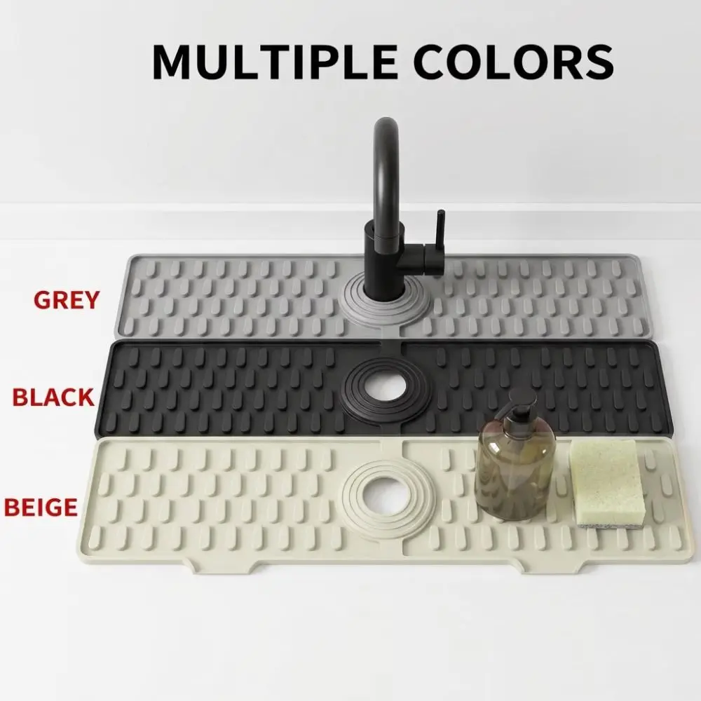 Non-Slip Silicone Faucet Mat Heat Resistant Double Buckle Draining Pad Durable Waterproof Water Drip Catcher Tray Countertop