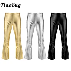 Pantalones de discoteca metalizados brillantes para hombre, ropa de Club nocturno, pantalones largos acampanados con fondo de campana dorada, pantalones acampanados de los años 70, disfraz