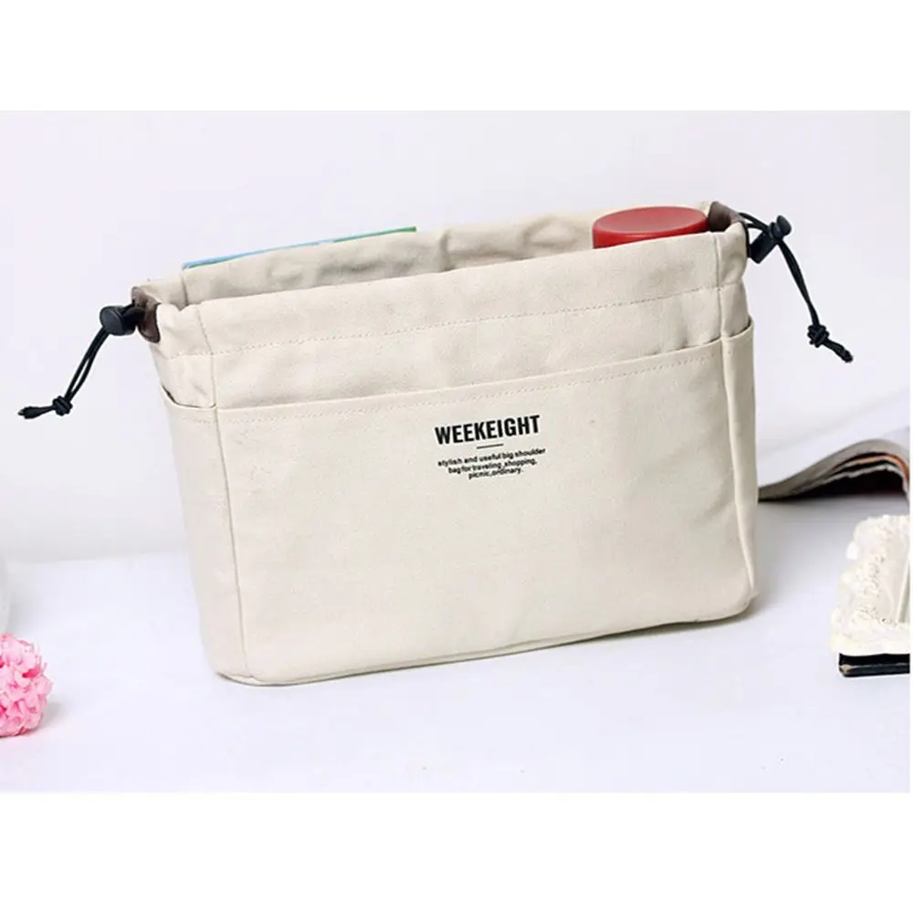 Einfach zu bedienende Leinwand verschiedene Aufbewahrung skorb robuste große kleine Kosmetik tasche Kordel zug verstellbare Make-up-Tasche Desktop