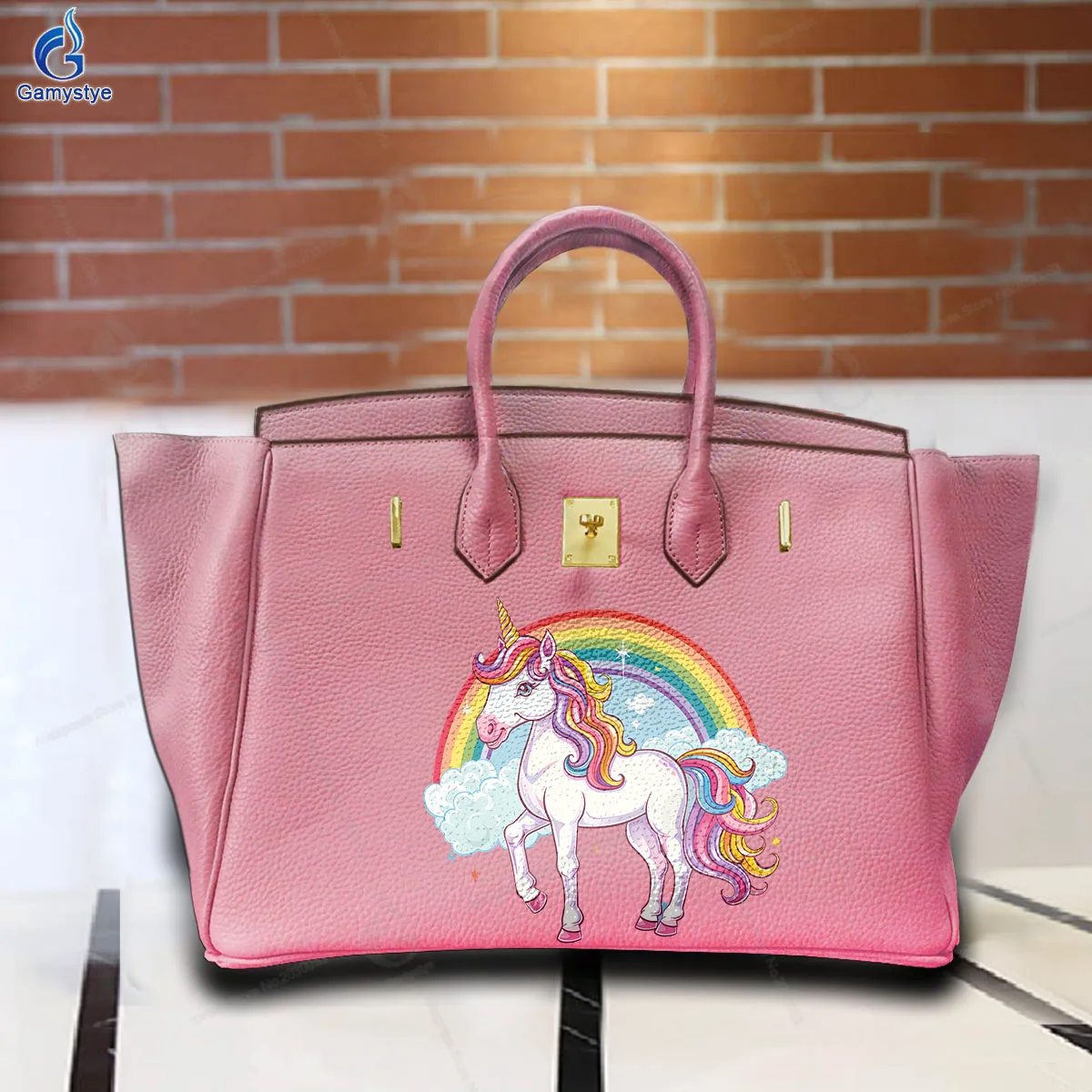 

Graffiti Artisc Printed Bags Sunny Rainbow Little White Horse Top Layer Cowhide Leather Woman Bag Tote Bags Luxury Original Bag