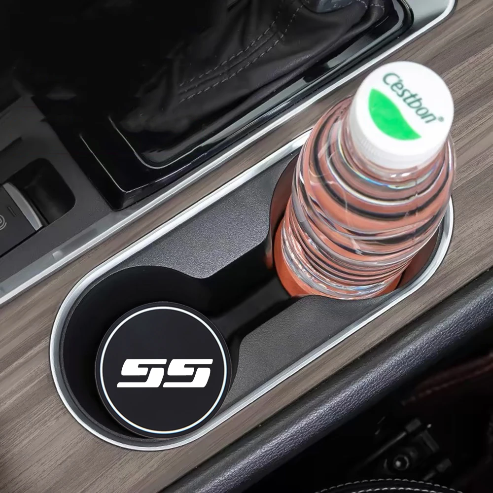 2Pcs Non-slip Car Water Cup Pad Silica gel Diamond Rhinestone Rubber Mat For Chevrolet SS Camaro SS Car Accessories