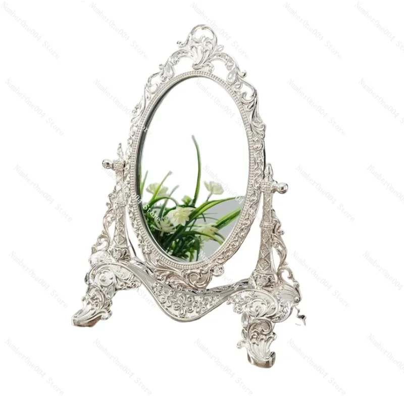 Applicable to rotating sliver/gold Desktop mirror zinc alloy metal Vintage dresser mirror Wedding home decorative mirror