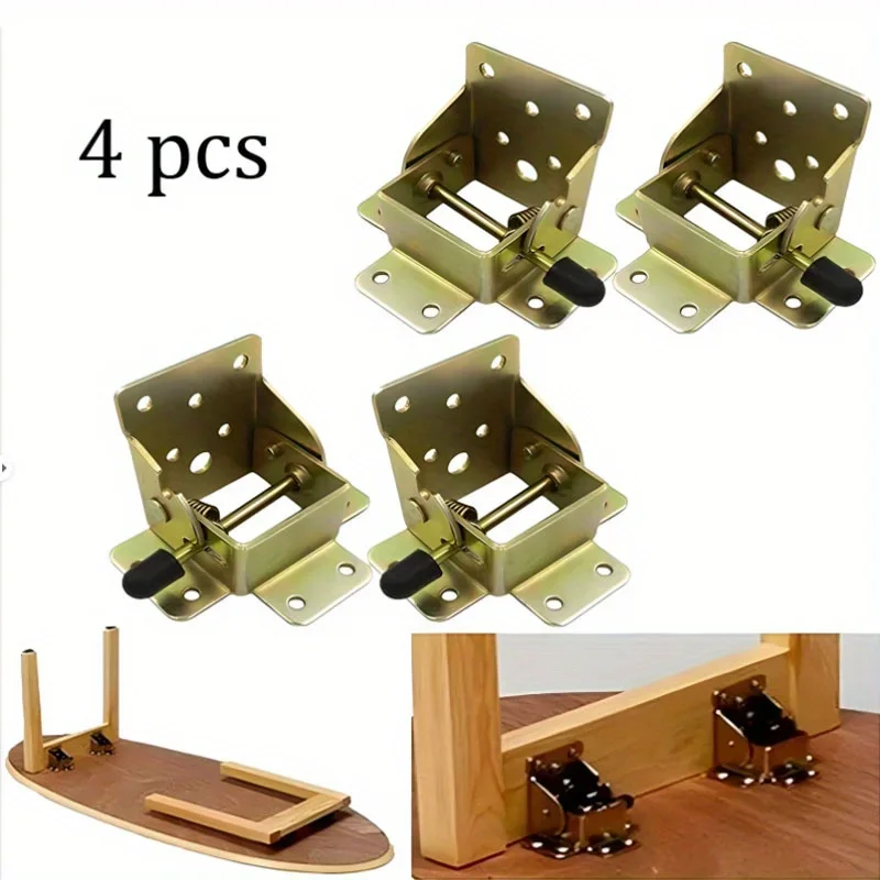 

4PCS Folding Bracket Iron Folding Lock Self Lock Hinges Extension Table Chair Bed Leg Foldable Support Brackets Hinge 90 Degree
