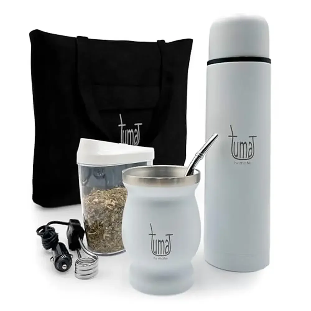 

Yerba Mate Set with Stainless Steel Cup Bombilla Thermos Bag Container Car Heater Kit