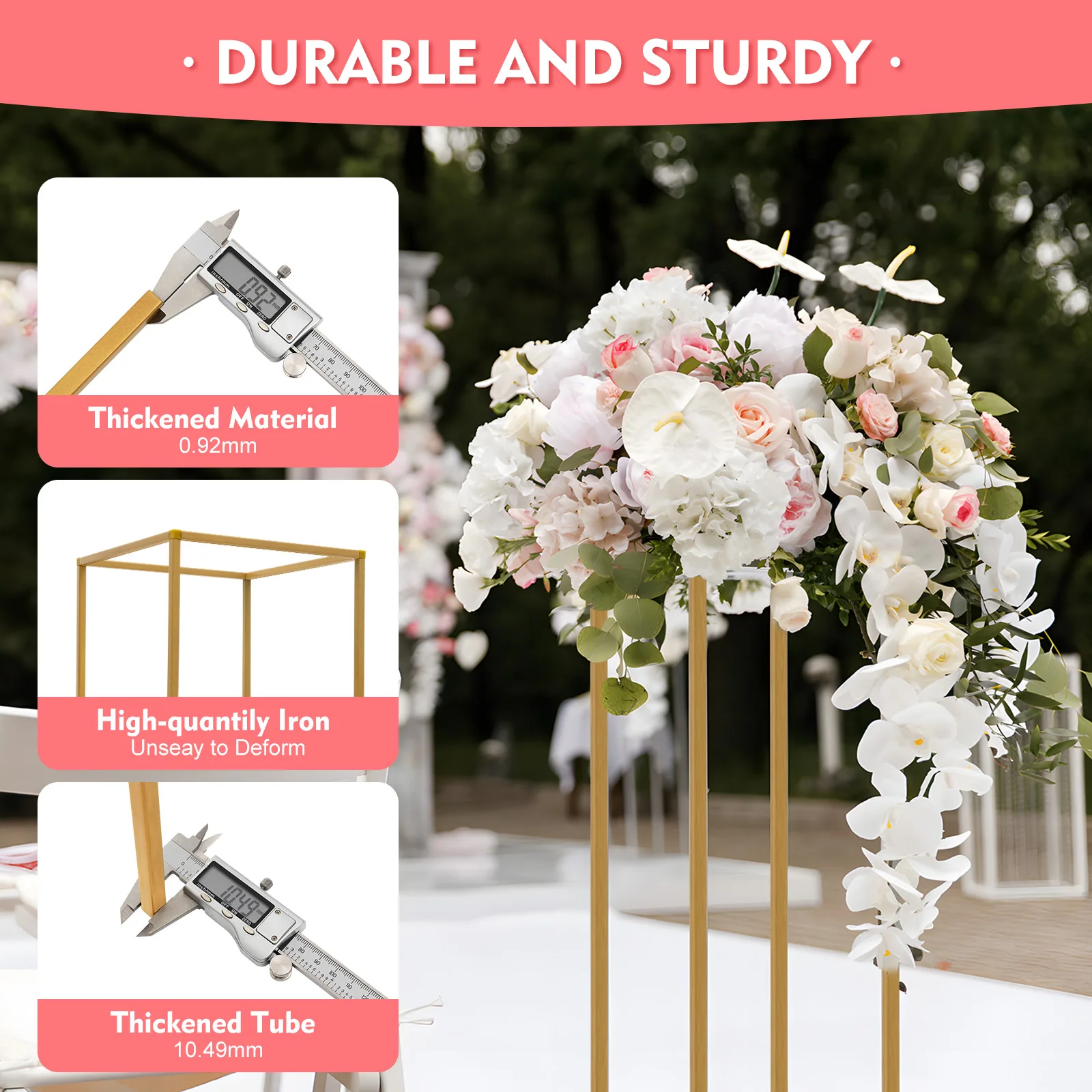 10 pçs moldura de ouro pano de fundo suporte retangular metal flor rack para festa de aniversário de casamento pano de fundo decoração