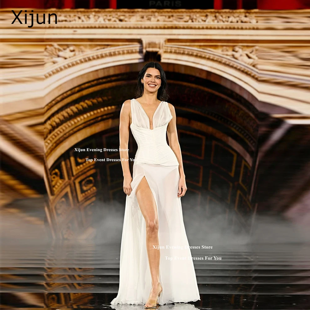 

Xijun Sexy Ivory Chiffon Evening Dresses V-Neck Sleeveless Long Prom Dresses Split Formal Occasion Prom Gowns 2026 Customized
