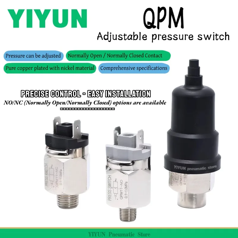 

1PC Adjustable pressure switch Automatic diaphragm type 1/8" 1/4" Female thread Male thread QPM11-NO QPM11-NC QPM series YIYUN