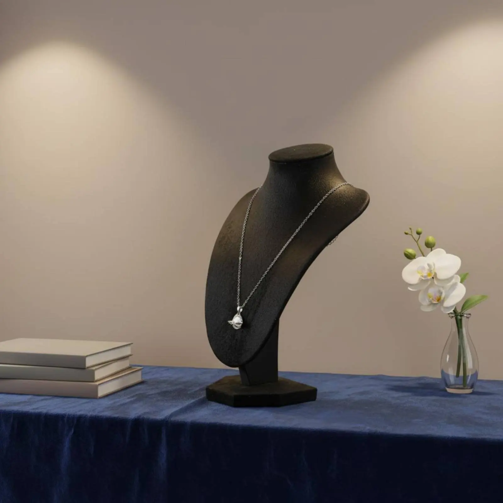 Necklace Bust Premium Look Faux Leather Necklace Bust Neck Form Display Stand Removable Base Sturdy for Retail Counter, Showroom