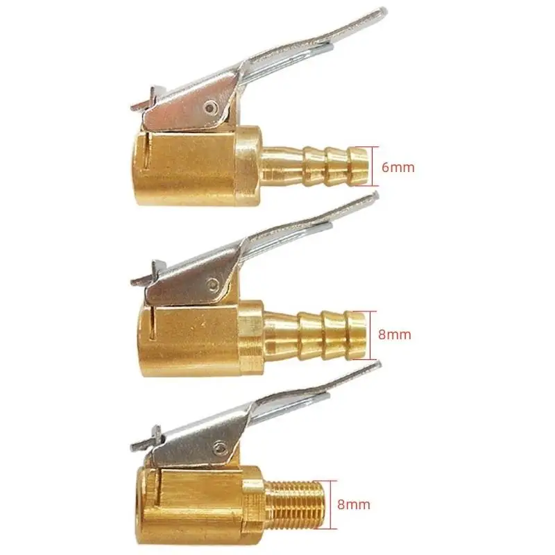 Car Tire Air Chuck Inflator Pump Valve Connector Clip-on Adapter Car Brass 6mm 8mm Tyre Wheel Valve for Inflatable Pump