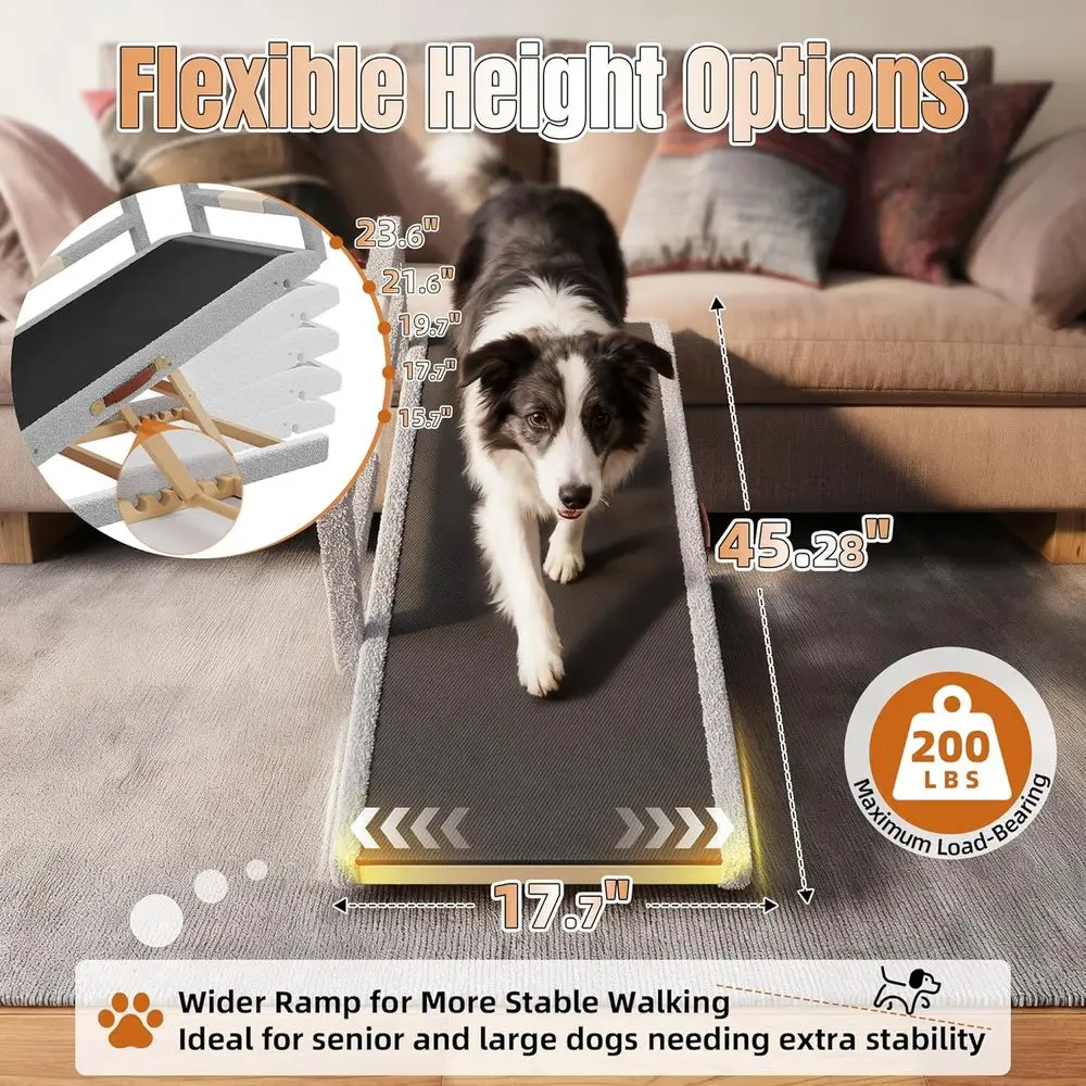 Adjustable Height Wooden Pet Bed with Plush Cover and Safety Rails, 16-24, Non-Slip Surface, Supports up to 200 lbs