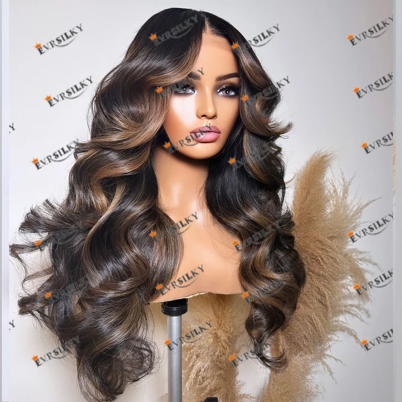 

Long Wavy 100% Brazilian Remy Human Hair 360 Lace Frontal Wigs Bleached Knots 200Density Natural Hairline Highlight Brown Wigs