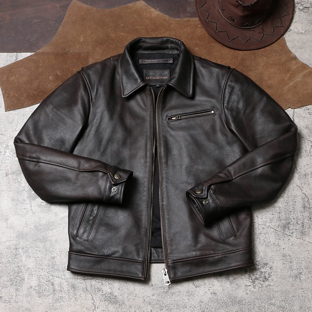 

Tailor Brando Heavyweight без покрытия из матовой воловьей кожи, мужская классическая винтажная байкерская куртка из натуральной кожи 1930-х годов