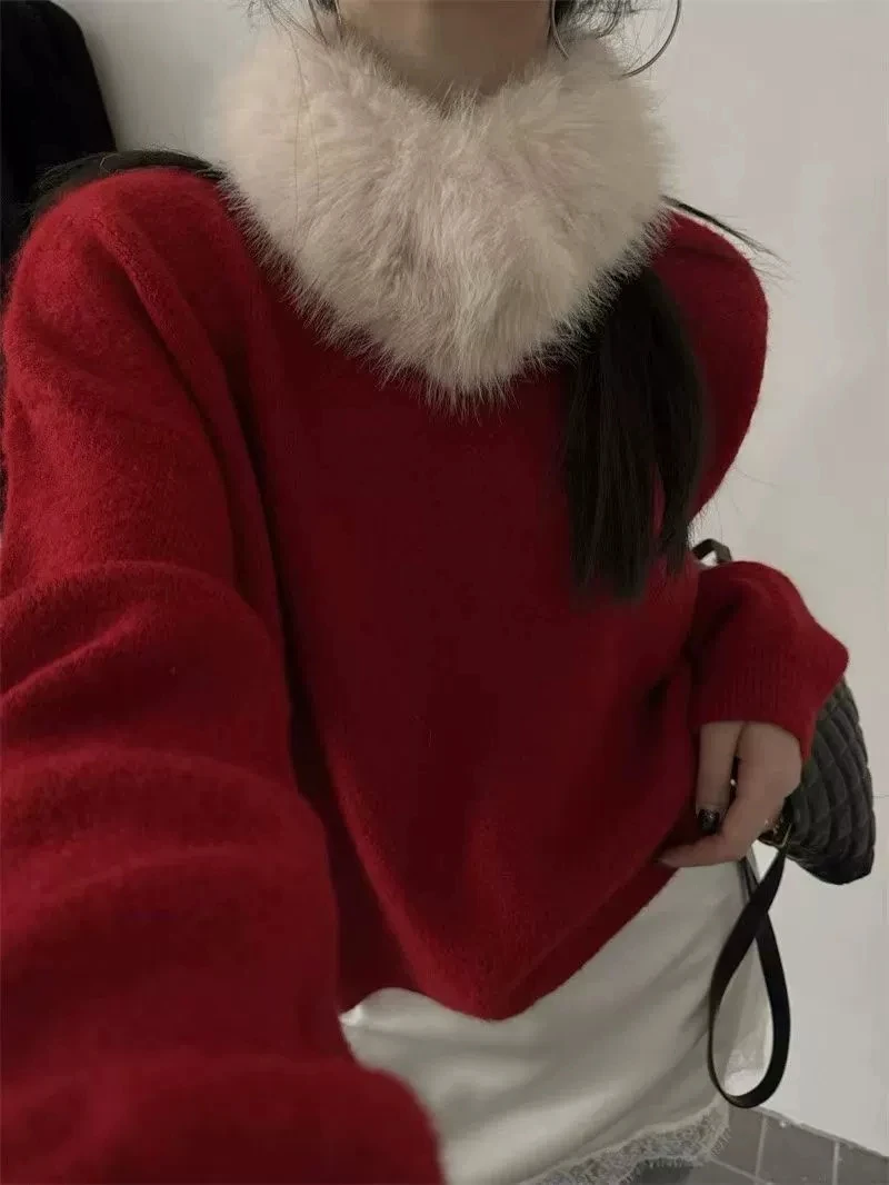 

2025 autumn and winter women's retro contrasting diamond patterned sweater cardigan new lazy style V-neck long sleeved knitted