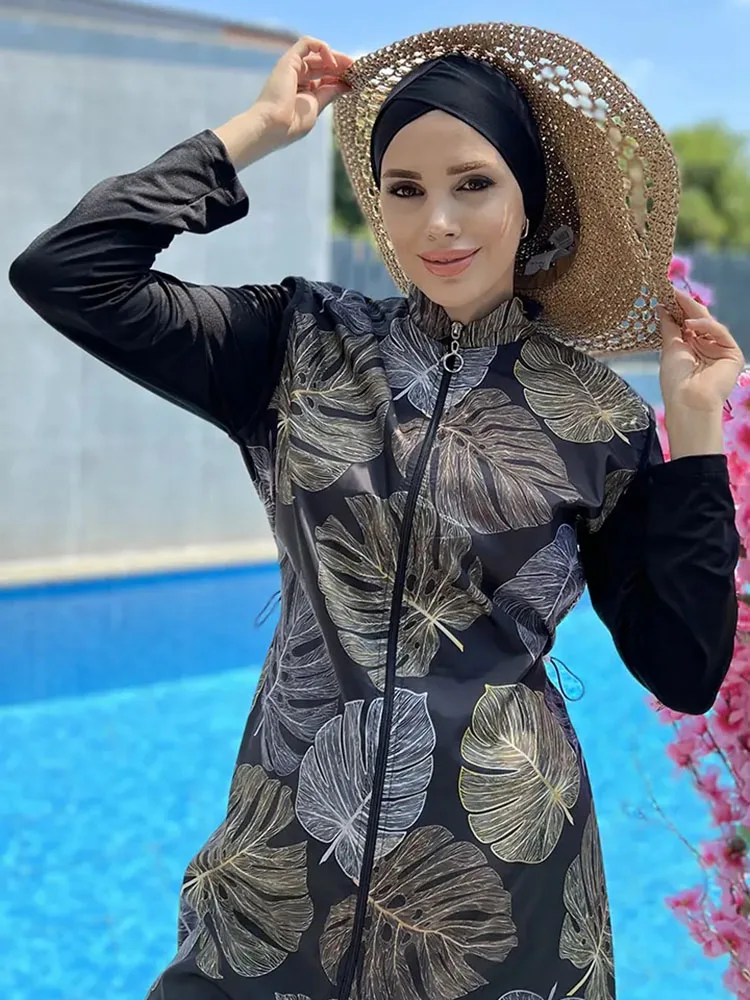 4PCS Waterproof Swimwears Modest Burkini Women Long Sleeve Swimsuit Full Cover Swim Costumes Swimwear Hijab Top Pants ​Bra